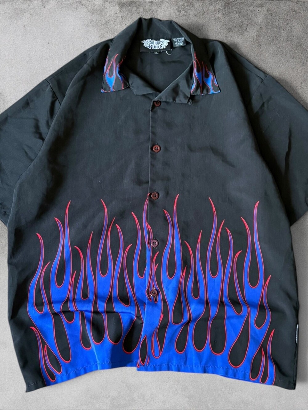 Vintage 90s Silver Point Flame Print Double Sided Collared Button Up Sz Mens XL